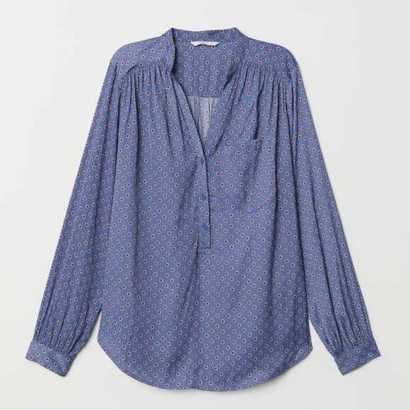 H&M long sleeve V-neck diamond print blouse top size 4 - Picture 3 of 6